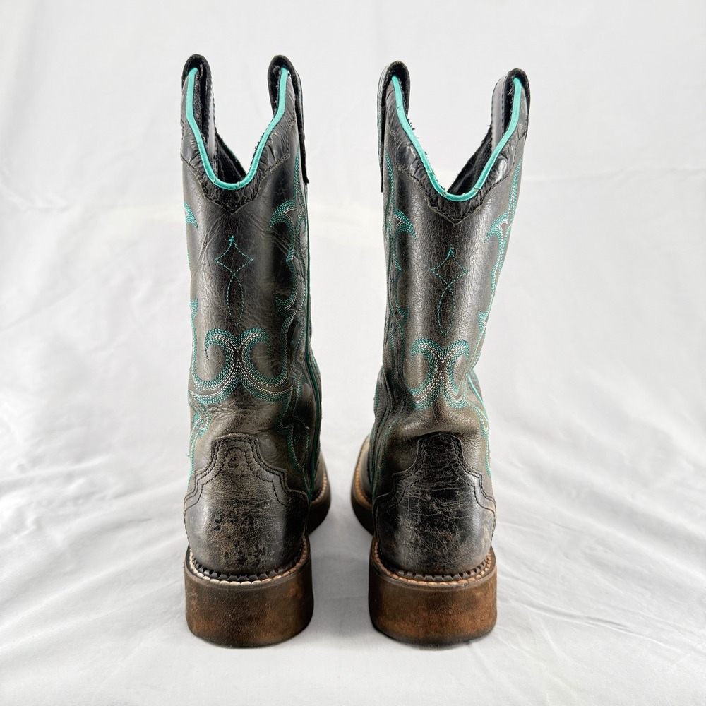 Justin Gypsy L2902 Womens 6B Western Boots Brown Black Teal Square Toe Cowgirl - Picture 5 of 7
